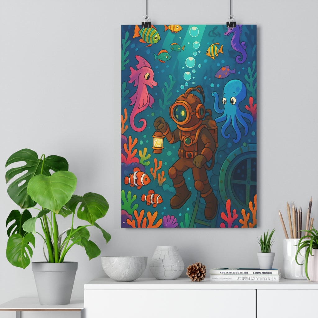 Poster décoratif cartoon steampunk bleu orange violet mystique aventure chambre enfant original rétro marin