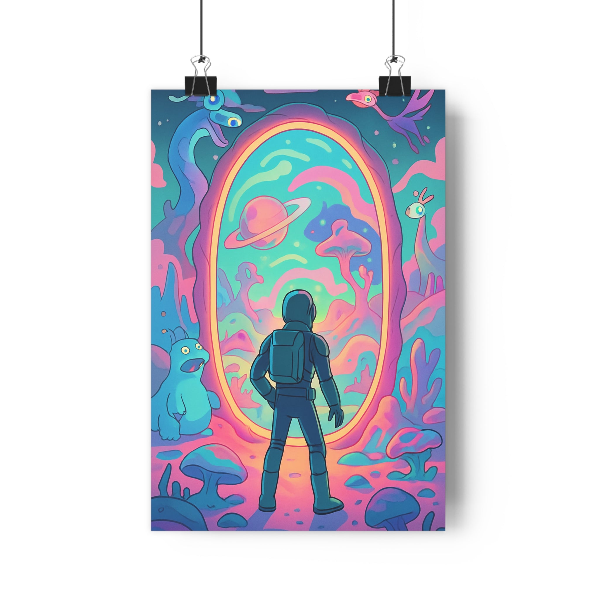 Poster décoratif anime futuriste pastel bleu rose violet mystique chambre bureau rêve surréaliste 30x46