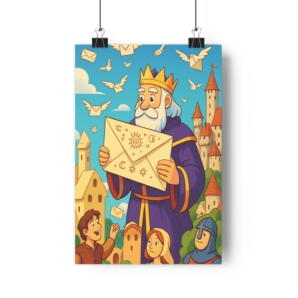 Poster décoratif enchanté bleu rouge doré argenté cartoon fantastique chambre enfant joyeux magique élégant