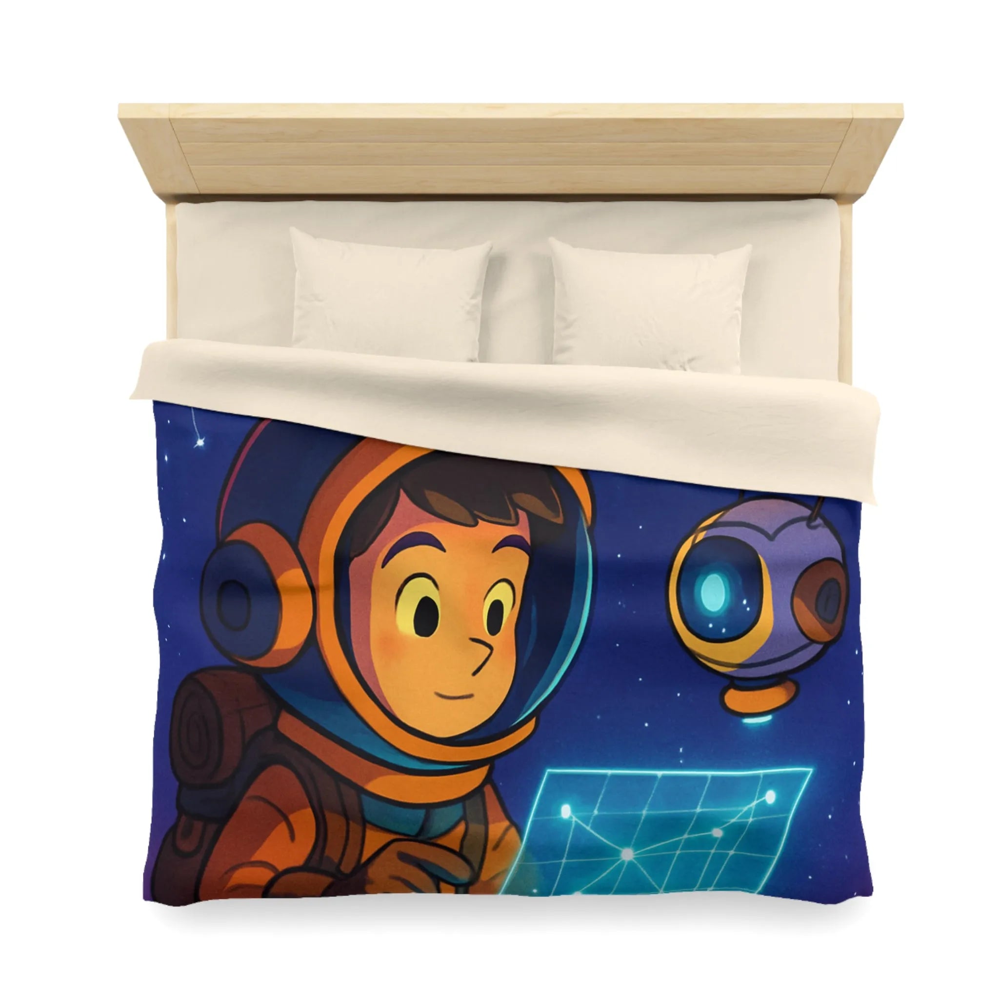 Housse de Couette Enfantine Astronaute et Robot Explorent le Ciel Étoilé Fantastique