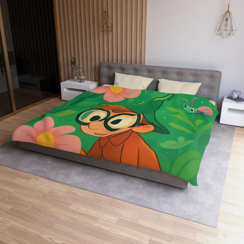 Housse de couette enfants magique jardin avec garçon et fleurs papillon colorés