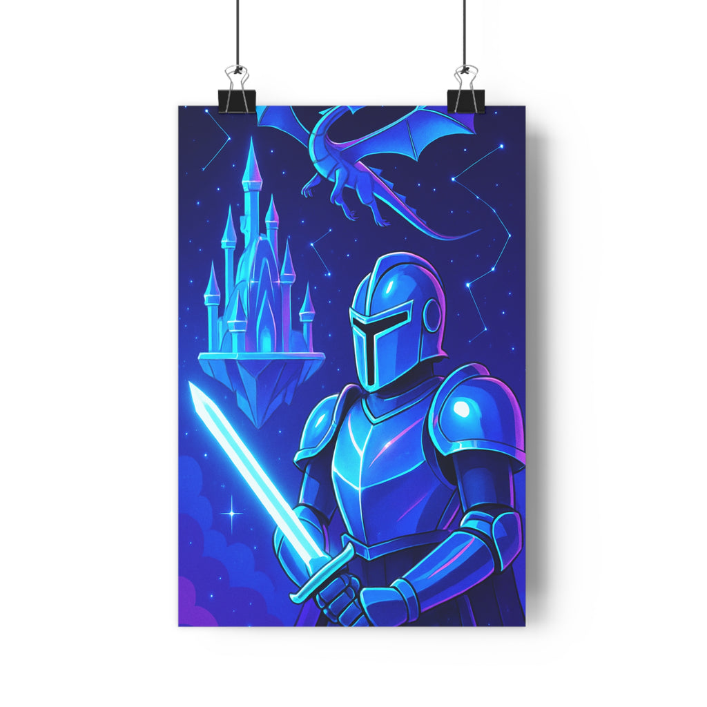 Poster décoratif chevalier galactique bleu violet cartoon épique mystique chambre salon bureau fantastique scifi