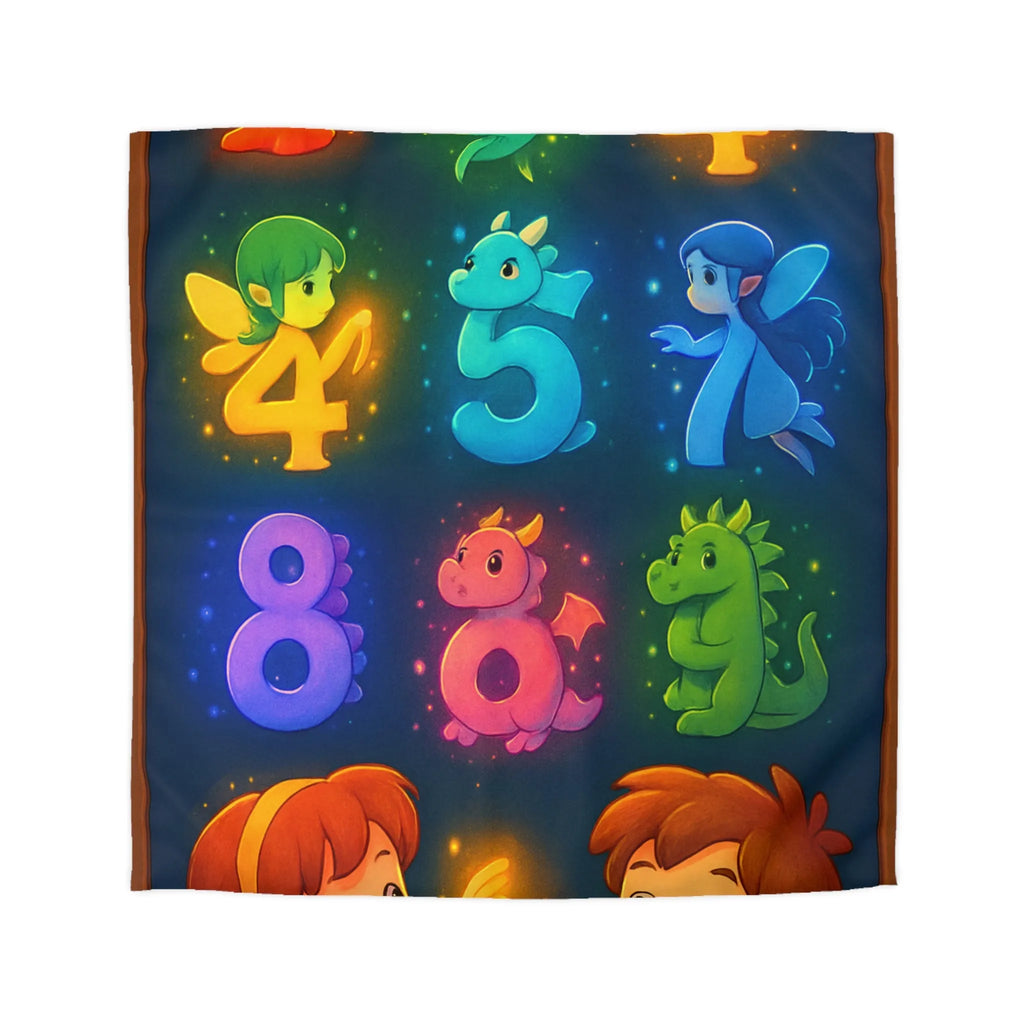 Housse de couette colorée avec créatures magiques et chiffres pour chambre d'enfant