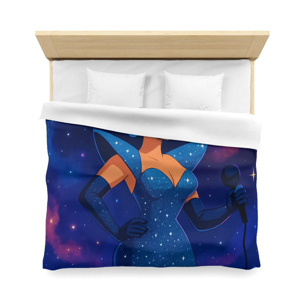 Housse de couette glamour avec étoile, chanteuse et ciel cosmique pour chambre moderne