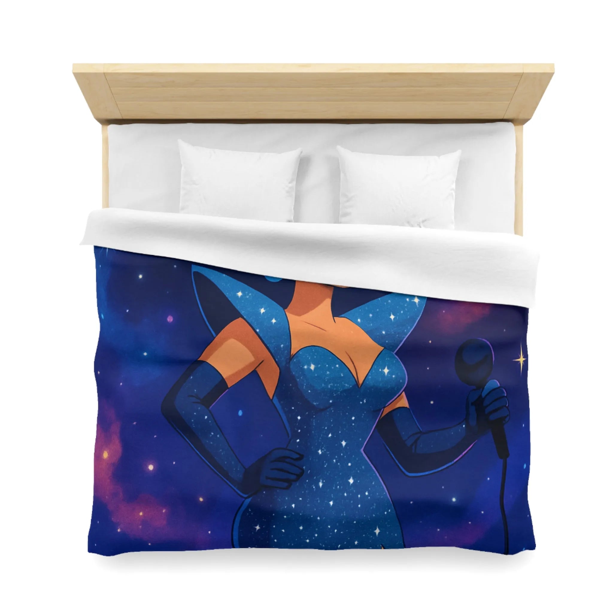 Housse de couette glamour avec étoile, chanteuse et ciel cosmique pour chambre moderne