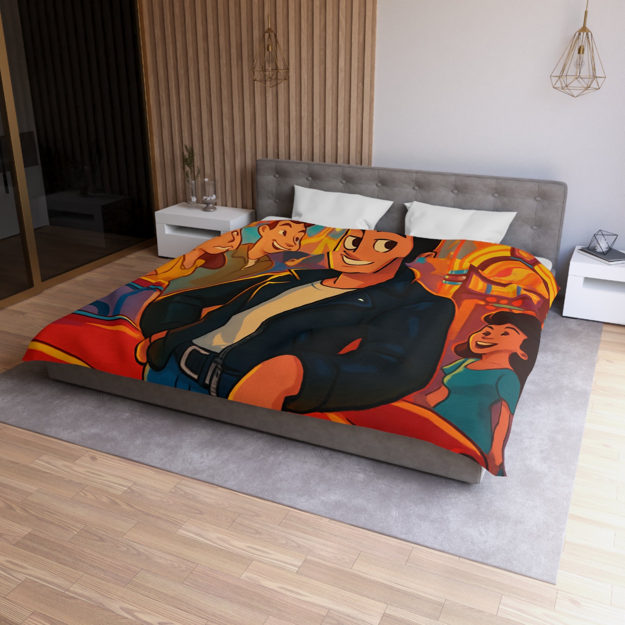 Housse de couette style rétro avec ambiance parc d'attractions colorée et joyeuse