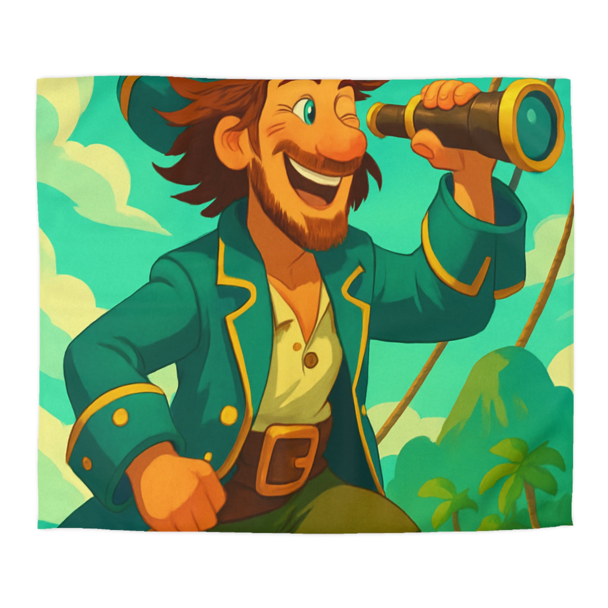 Housse de Couette Pirate Joyeux Naviguant sur Mer avec Longue-Vue Tropicale