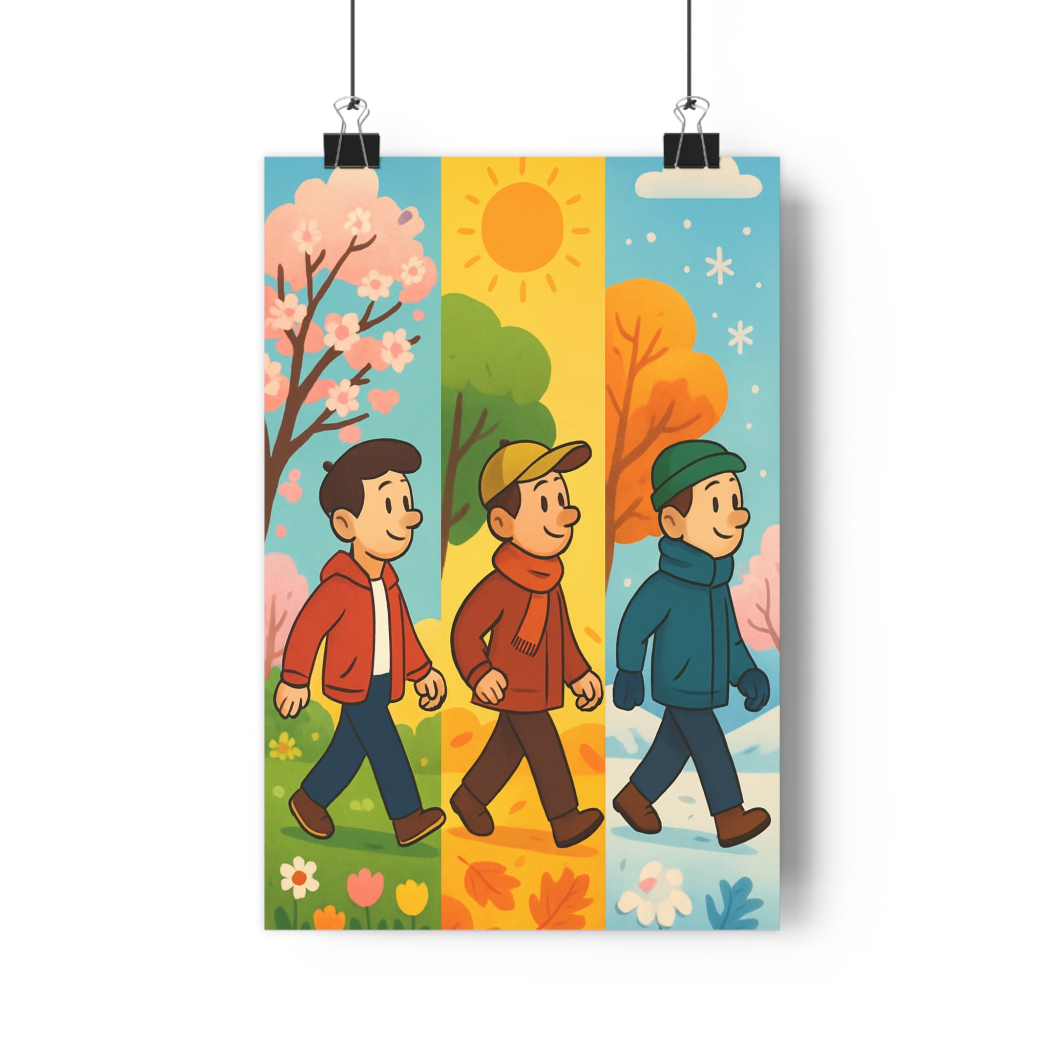 Poster décoratif cartoon couleurs saisonnières poétique printemps été hiver ambiance chaleureuse chambre salon bureau