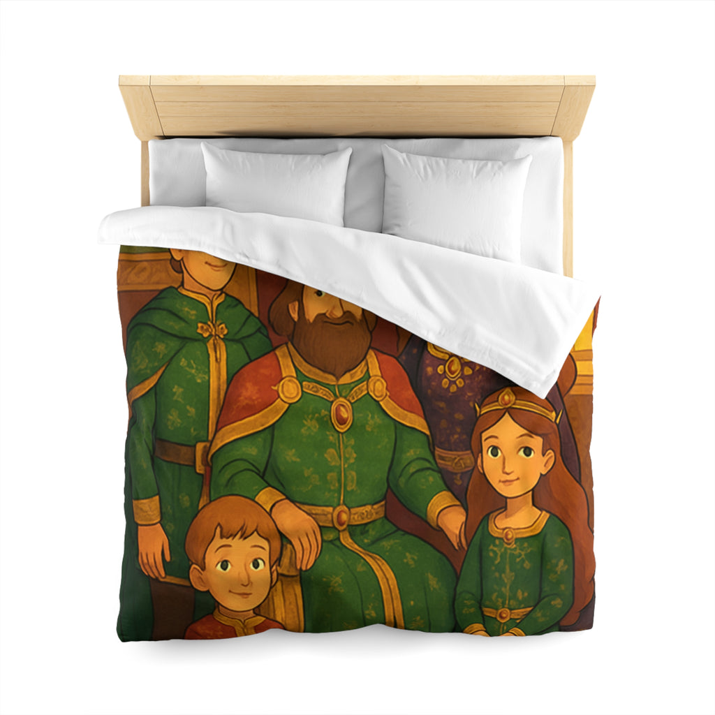 Housse de couette royale médiévale avec motif famille de nobles sur fond chaleureux