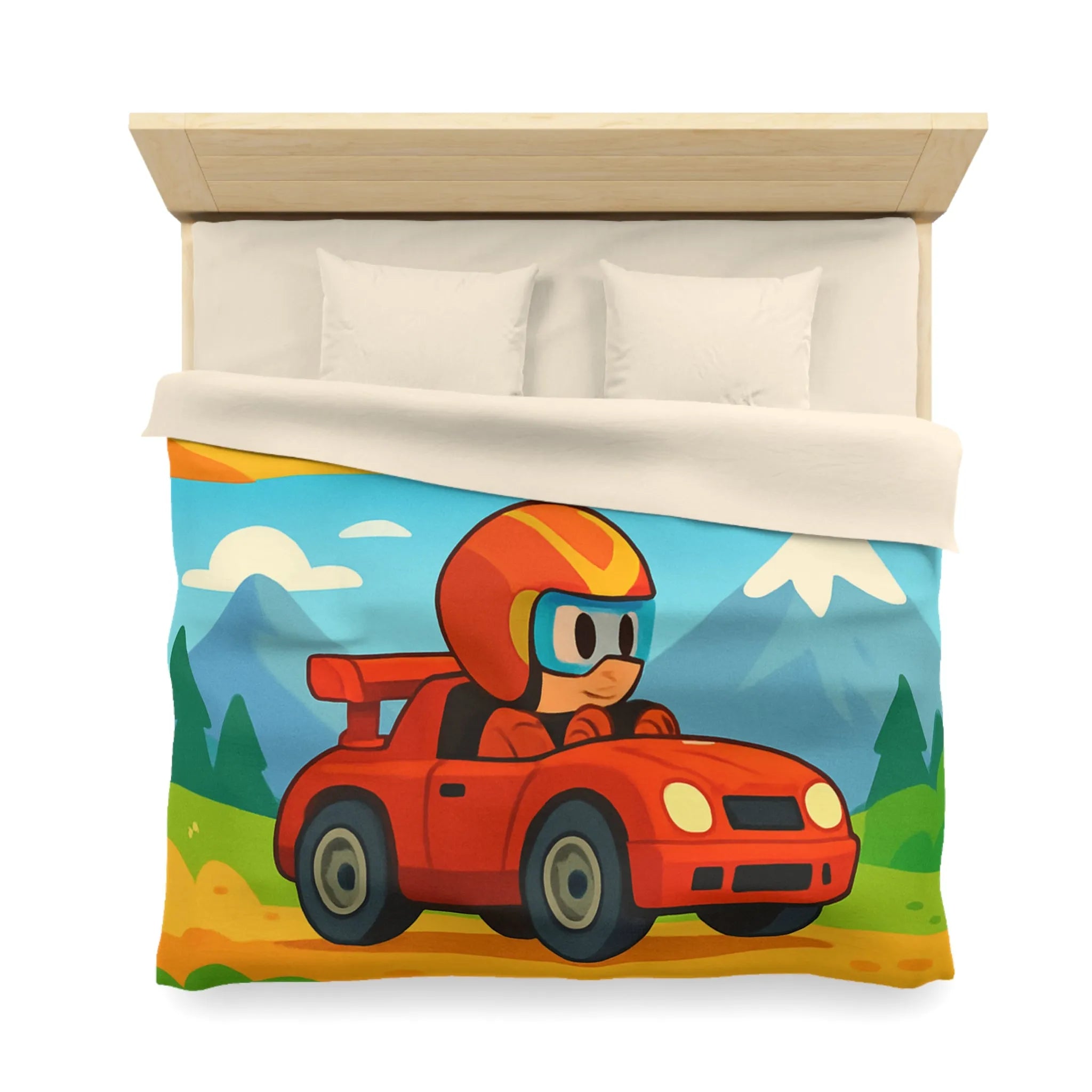 Housse de couette colorée avec motifs de voitures et paysages pour chambre d'enfant