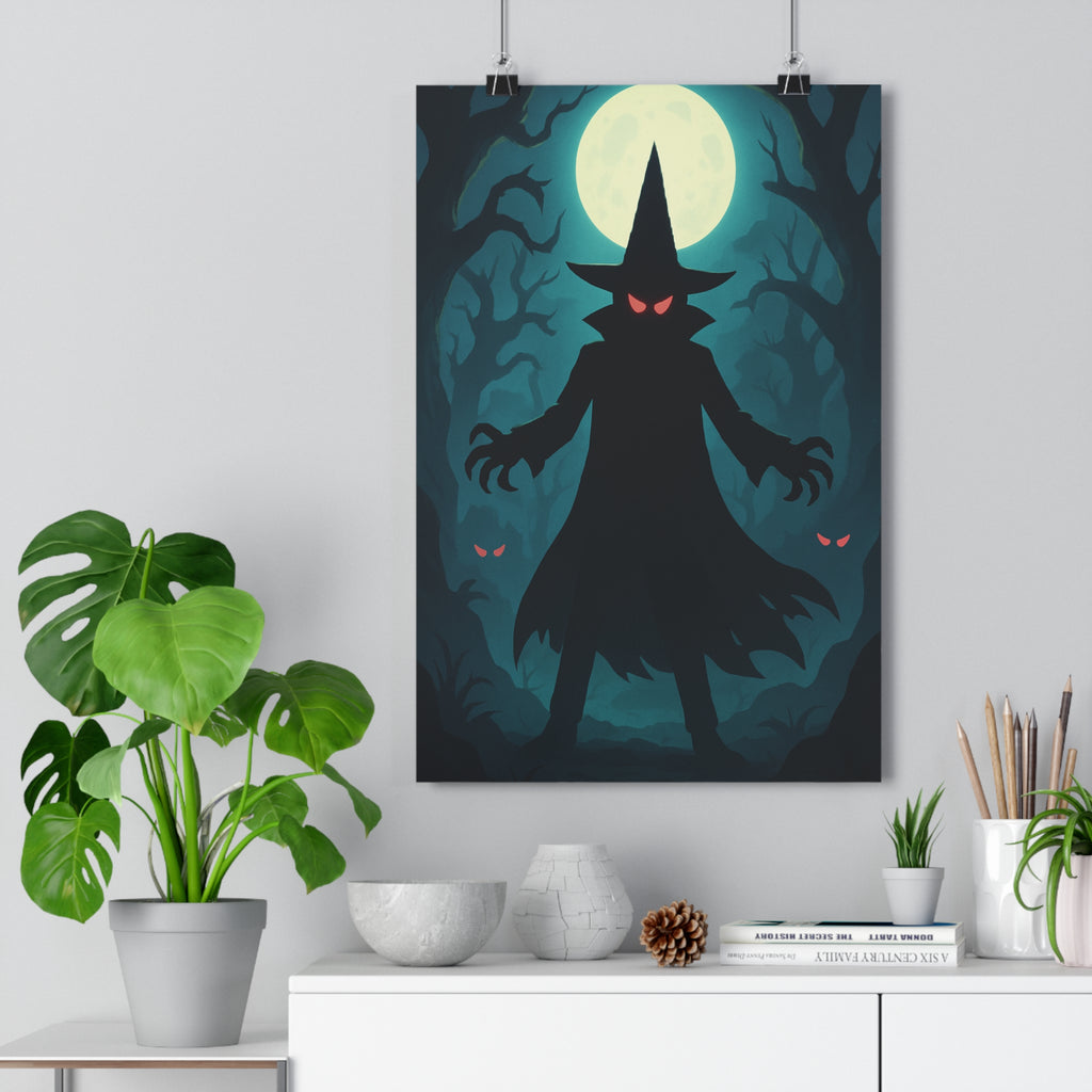 Poster décoratif sombre mystique cartoon bleu noir chambre salon ambiance mystérieuse silhouette captivante design