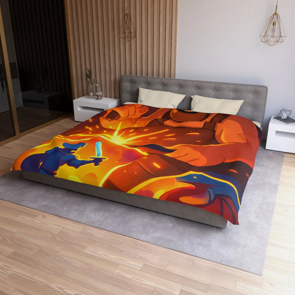 Housse de couette avec illustration colorée d'un forgeron créatif et chevalier