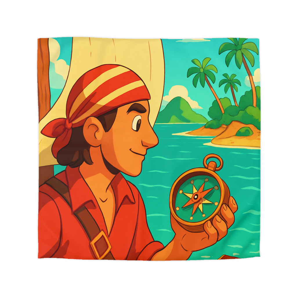 Housse de Couette Pirate Aventure avec Boussole et Trésor Île Ensoleillée
