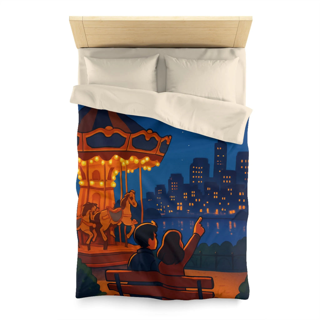 Housse de couette céleste avec carrousel lumineux et paysage urbain étoilé