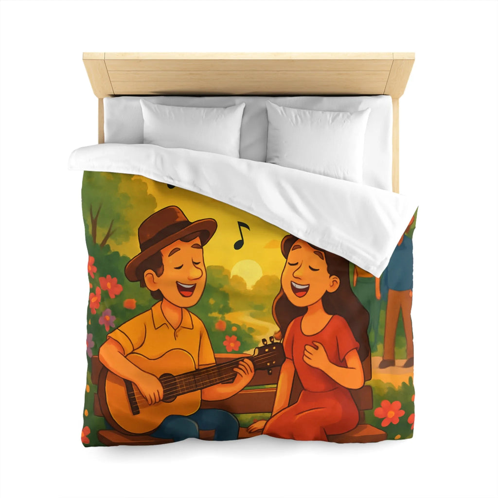 Housse de couette idéale avec illustration douce de couple romantique et coucher de soleil