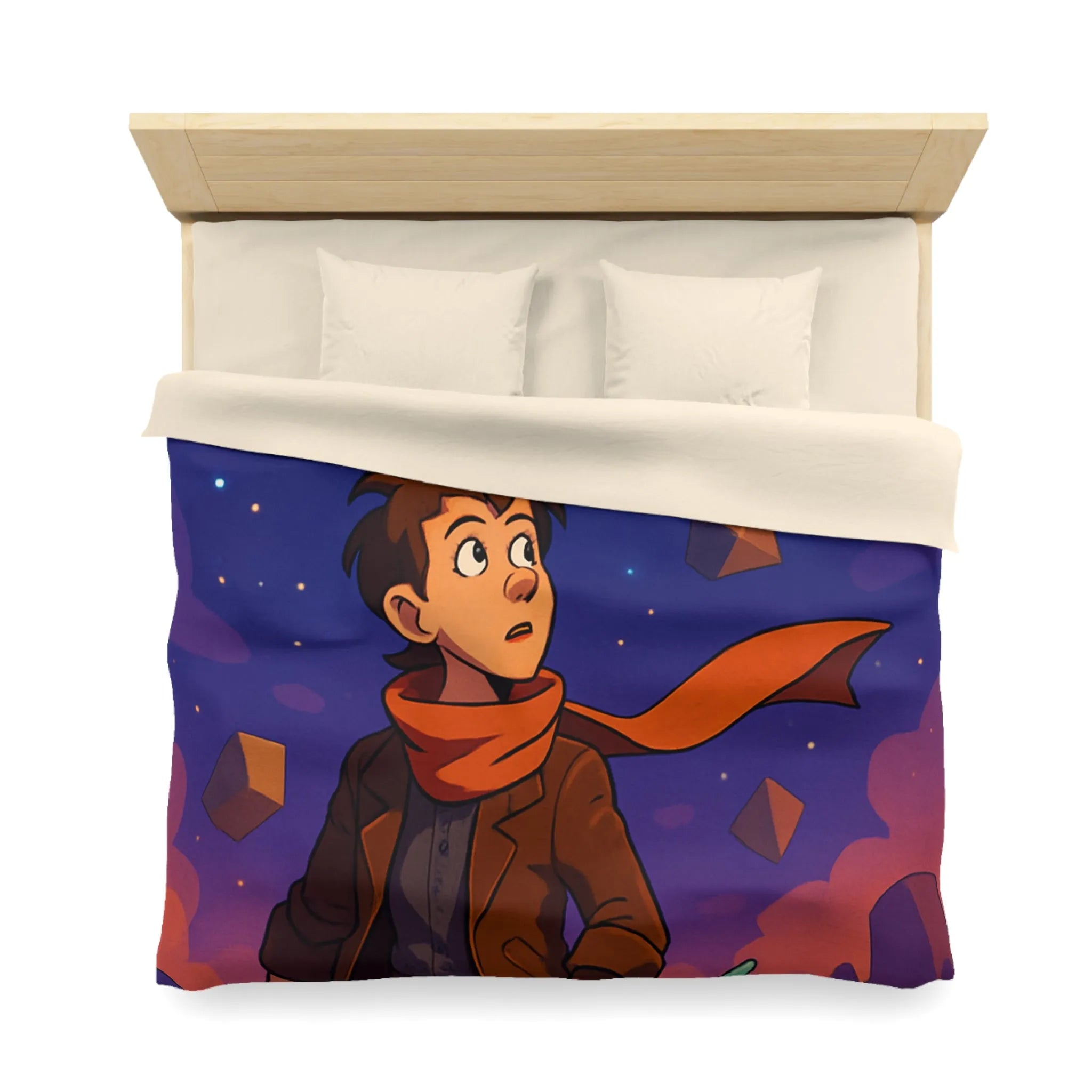 Housse de couette aventure nuit étoilée avec enfant et dragon mignon