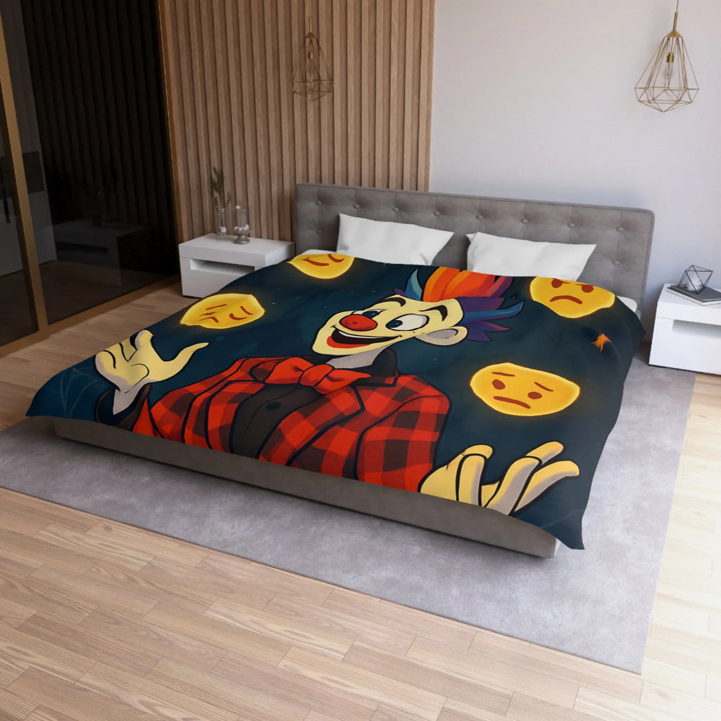 Housse de couette clown coloré dans un cirque avec émojis expression faciale variée