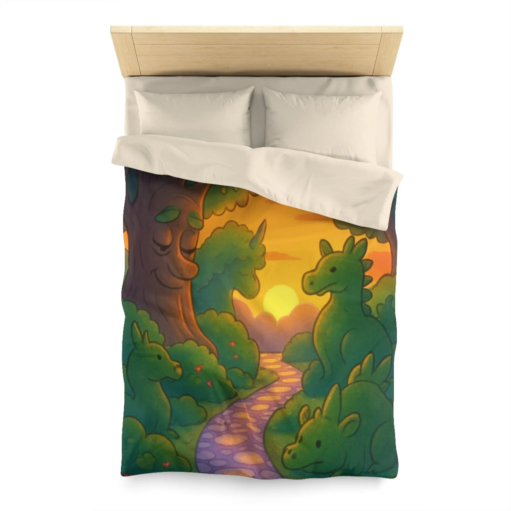 Housse de Couette Enchantée avec Dinosaure au Coucher du Soleil pour Chambre Enfant