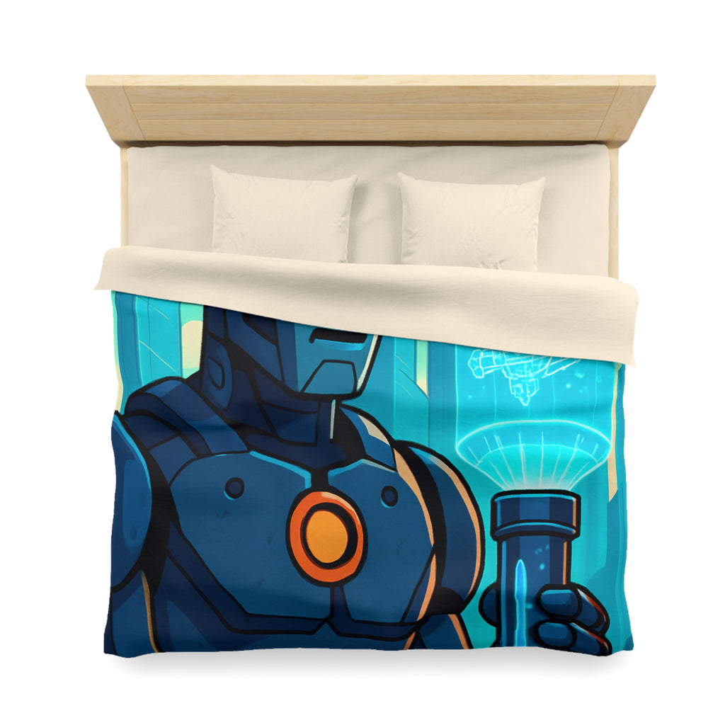 Housse de Couette Thème Robotique Futuriste avec Paysage Urbain et Drones Volants