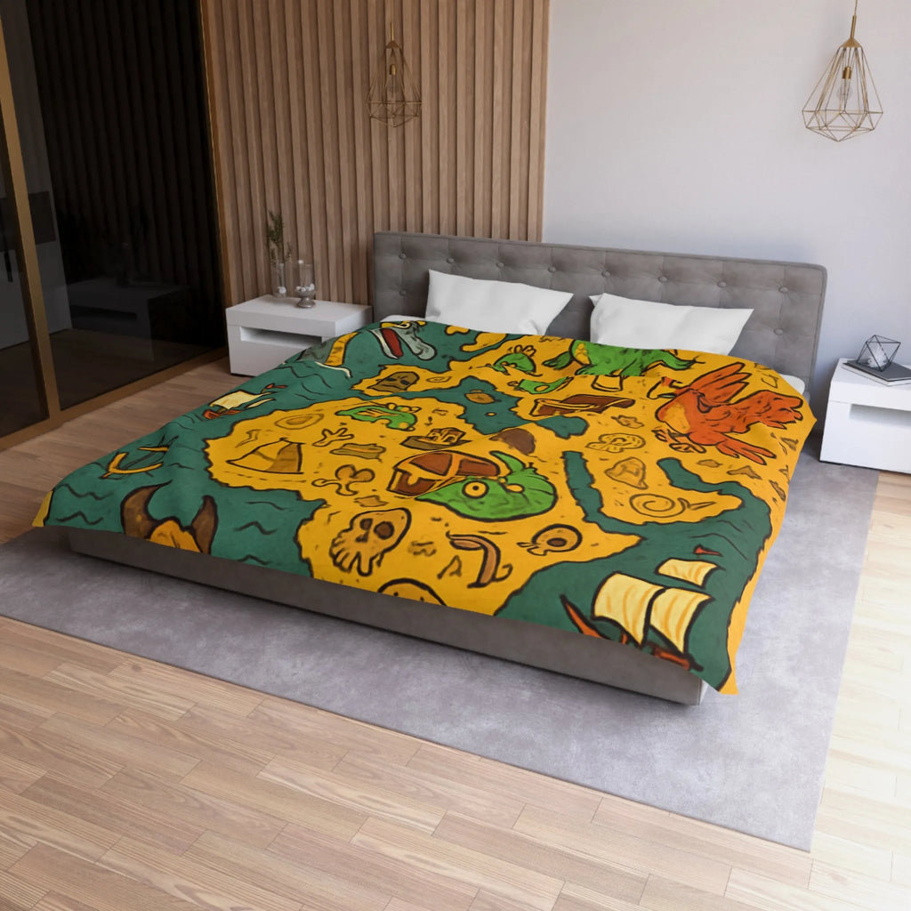 Housse de couette carte imaginaire avec dragons, dinosaures et trésors pour enfants aventuriers