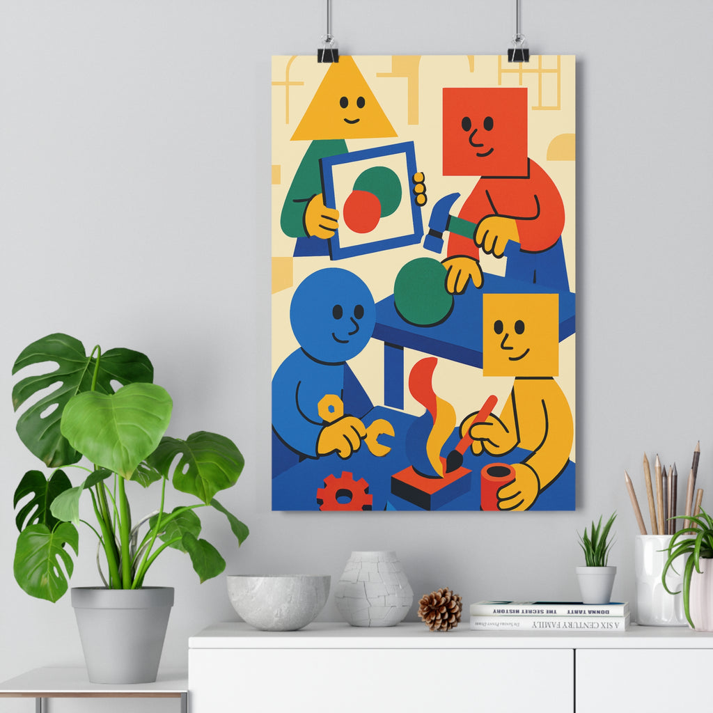 Poster décoratif ludique cartoon minimaliste rouge bleu vert jaune salon chambre créatif original vibrant