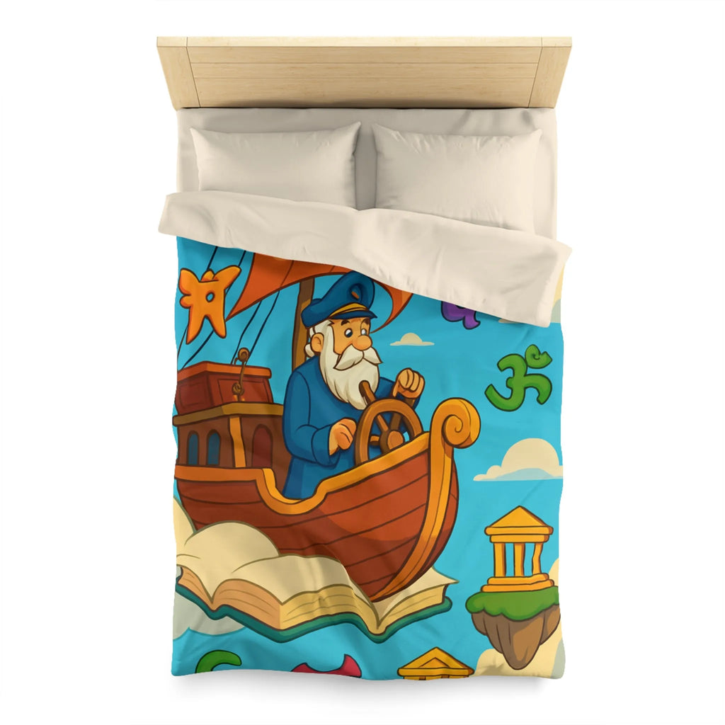 Housse de Couette Aventure Marin : Bateau Volant, Symboles Mystiques, Îles Flottantes