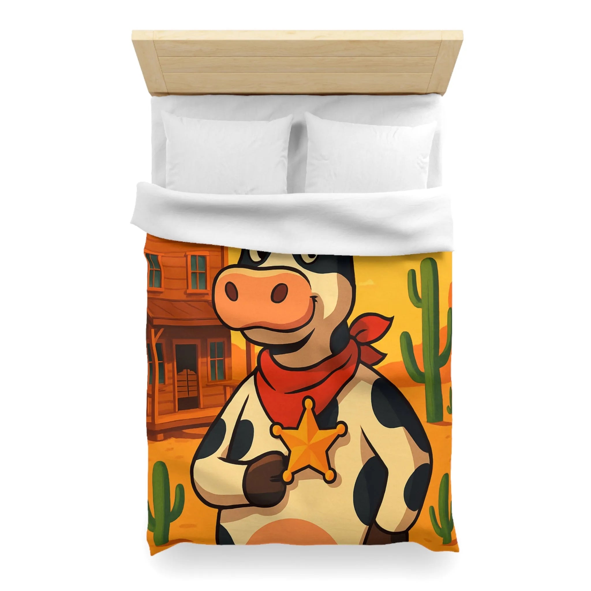 Housse de Couette Enfant avec Vache Cow-boy dans Paysage Désertique Coloré et Amusant