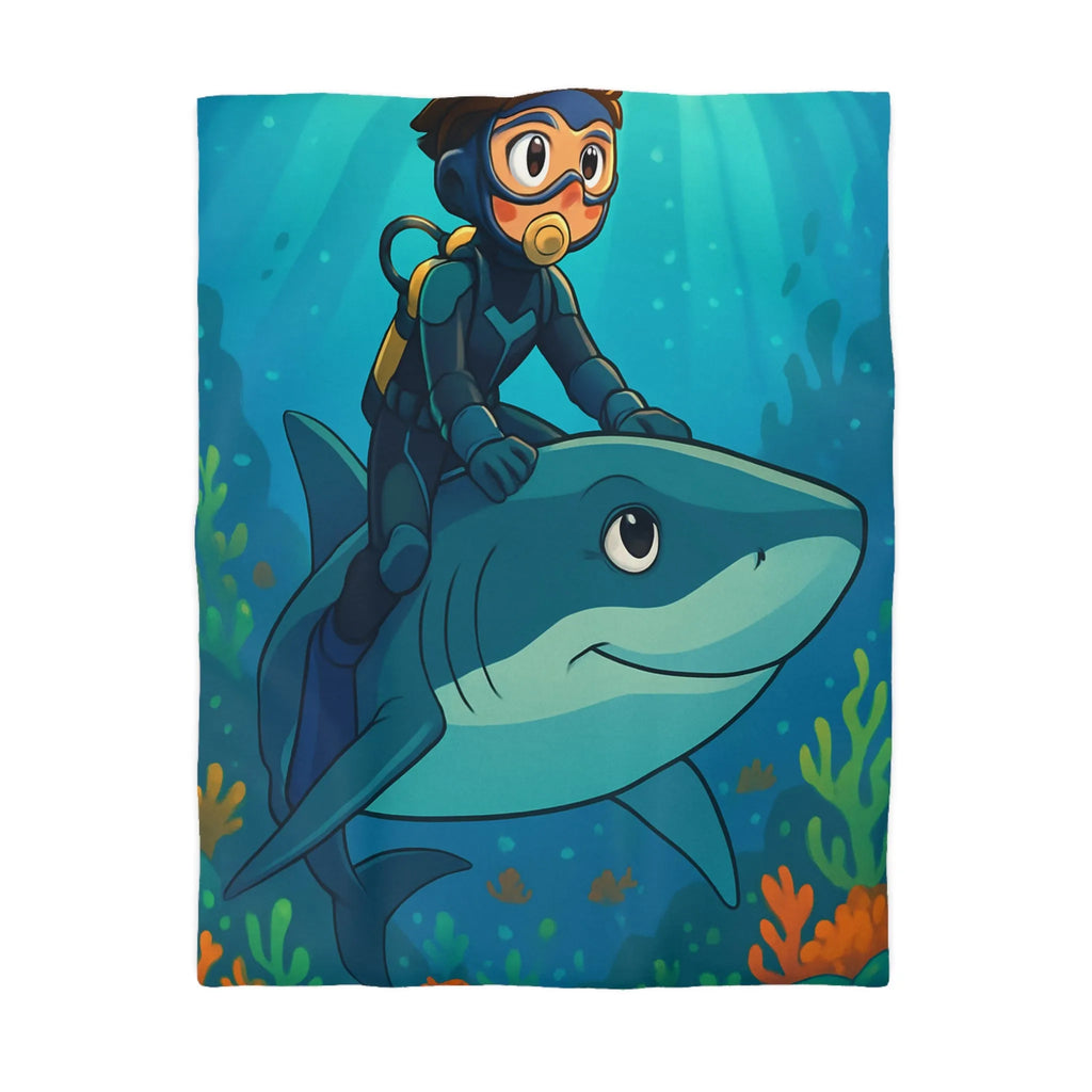 Housse de Couette Enfant Océan Aventure avec Requin et Plongeur pour Chambre Colorée