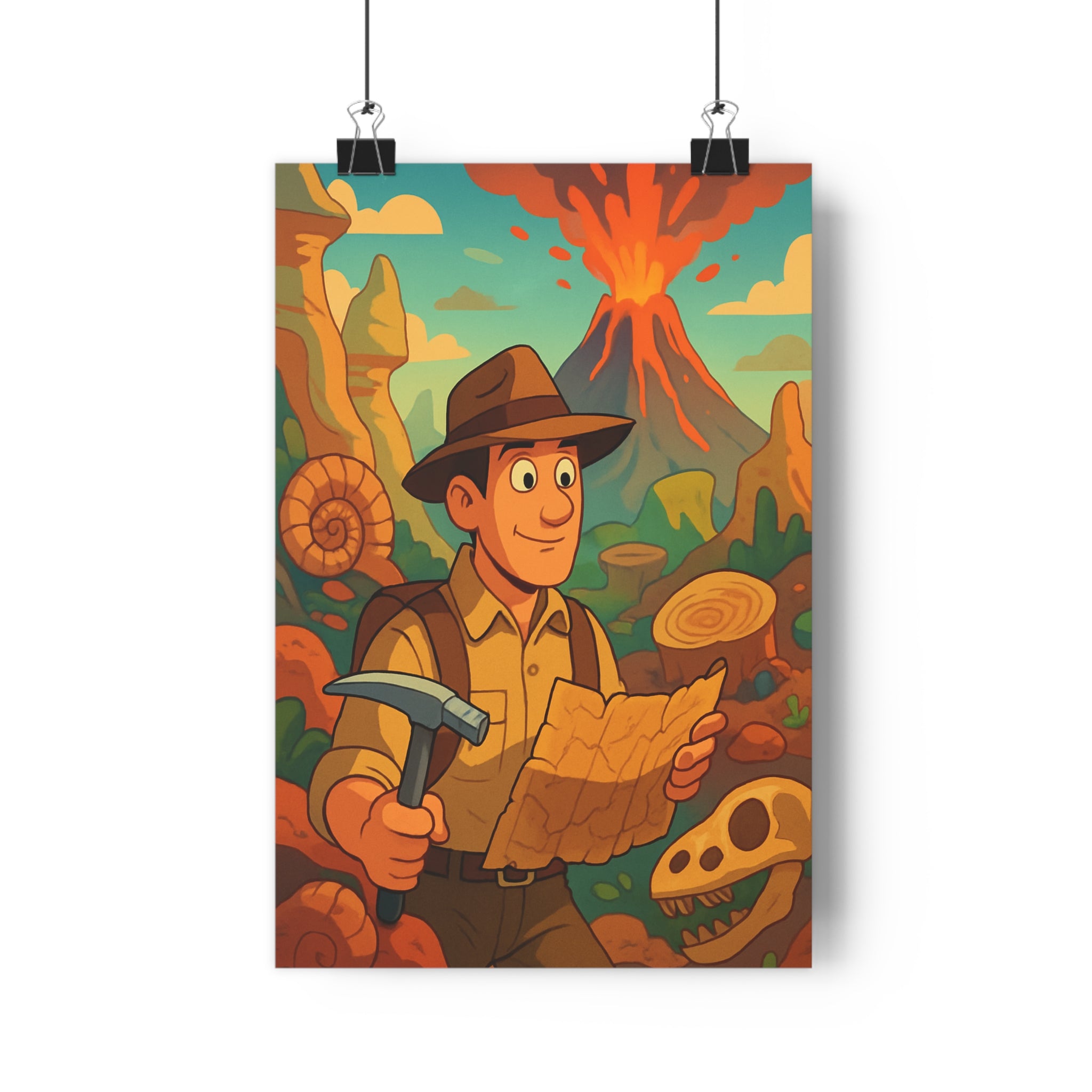 Poster décoratif aventure scientifique cartoon rouge bleu vert chambre enfant éducatif ludique exploration paysage