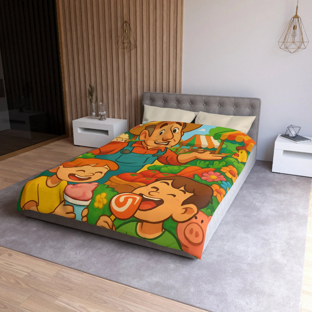 Housse de couette avec illustration joyeuse de ferme pour chambre d'enfant colorée et vivante