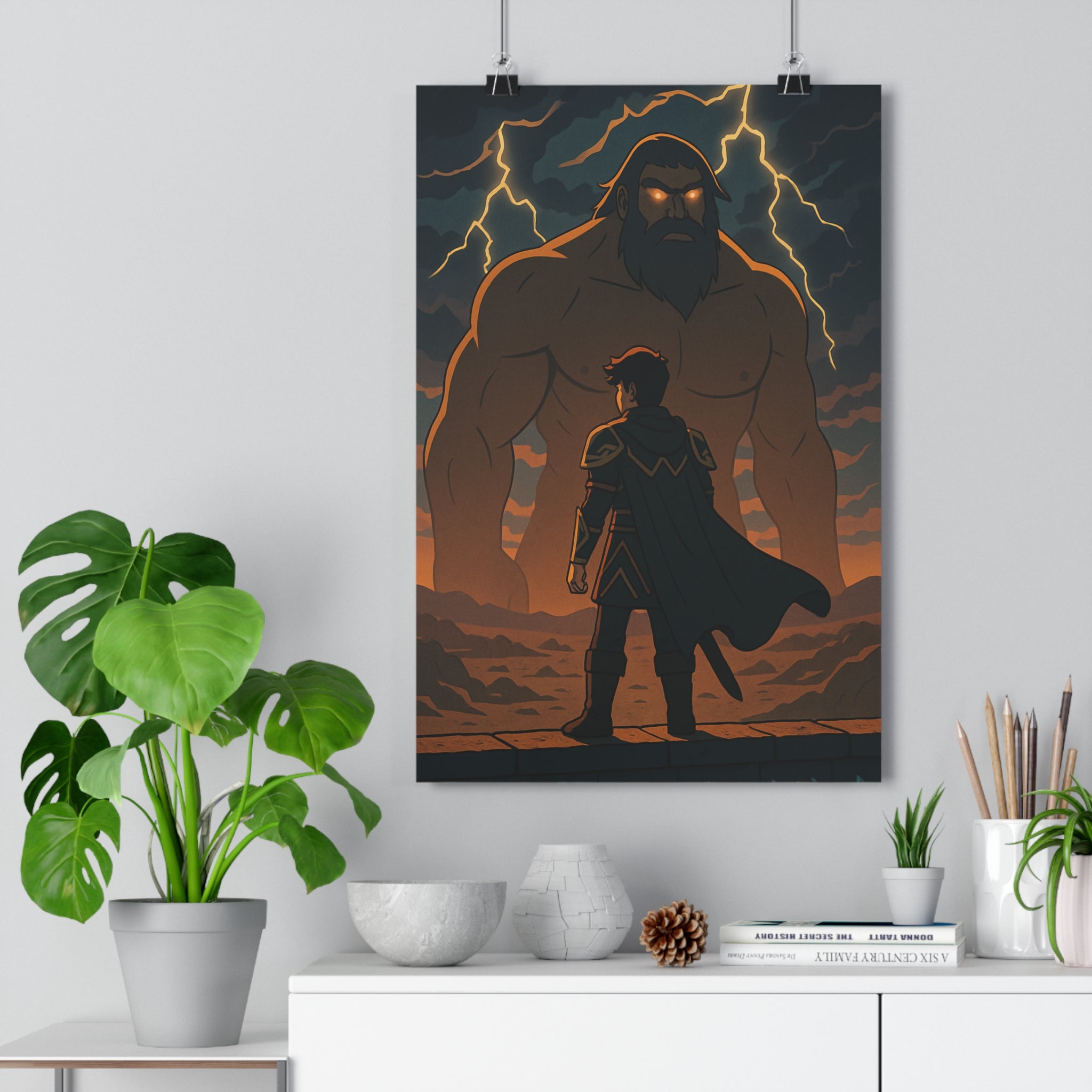 Poster décoratif épique guerrier colosse dramatique sombre orange chambre bureau ambiance orageux 30x46 qualité
