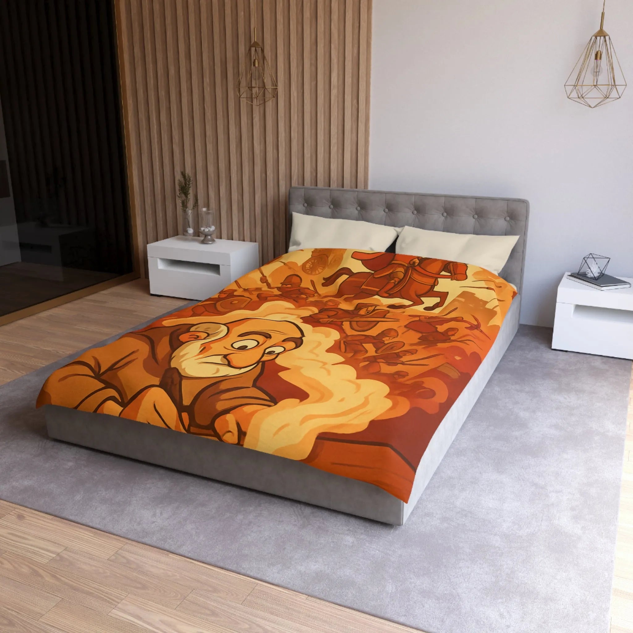 Housse de couette médiévale avec illustration de chevalier et moine en écriture créative
