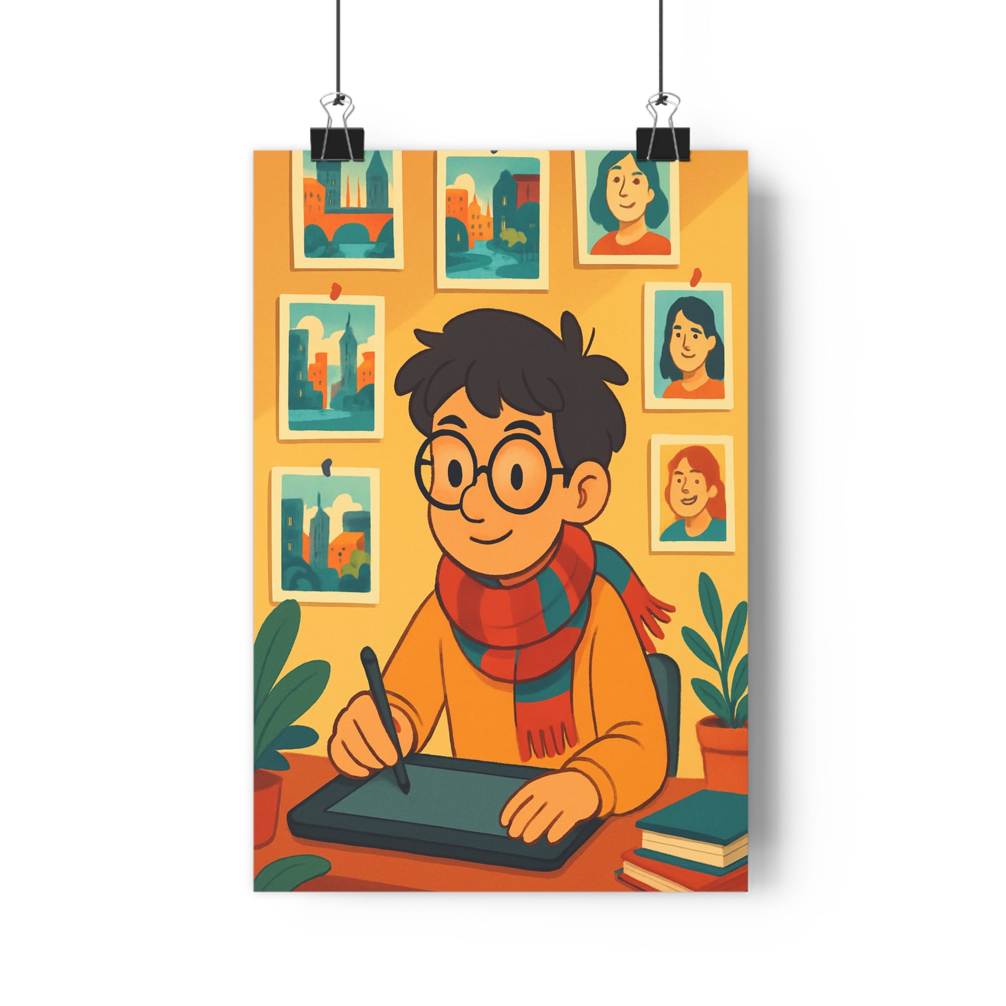 Poster décoratif anime créatif inspiration jeune artiste chambre salon bureau couleurs chaudes vivantes ambiance