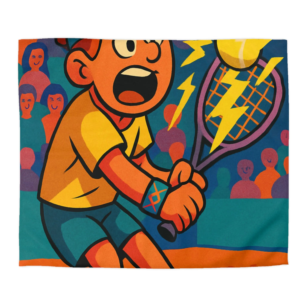 Housse de couette enfantine avec joueur de tennis énergique et balle électrisante en action