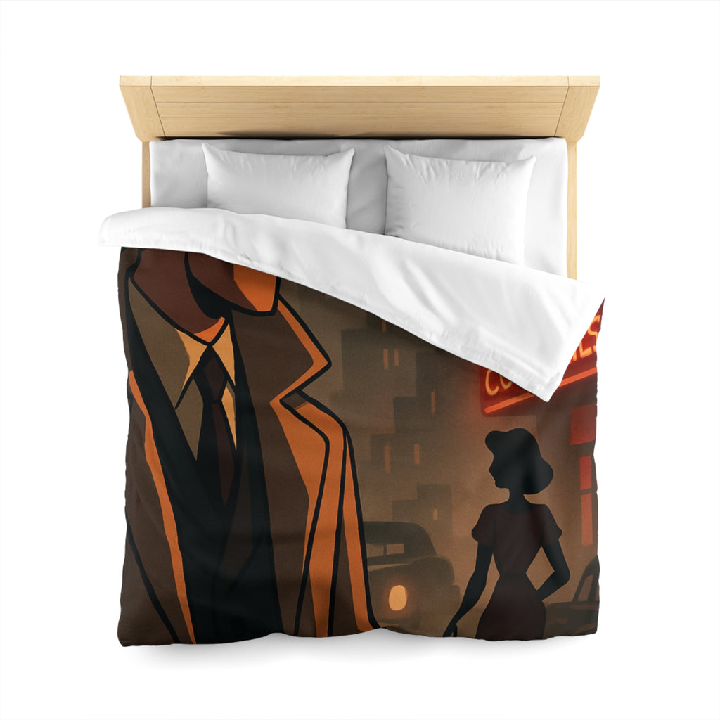 Housse de Couette Noir et Rouge, Design Rétro Vintage, Atmosphère de Film Noir