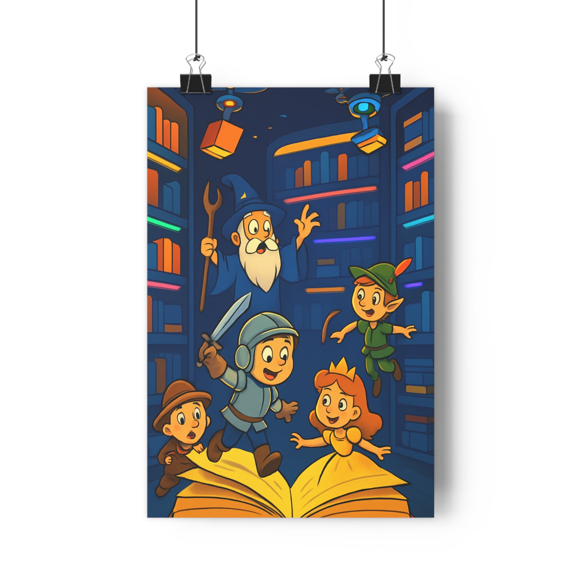 Poster décoratif fantastique coloré moderne enfant chambre aventure ludique vibrant enchanté ambiance magique bibliothèque