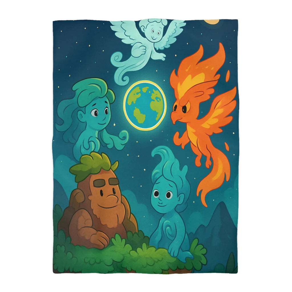 Housse de Couette Éléments Fantastiques pour Chambre Enfants avec Terre et Créatures Magiques