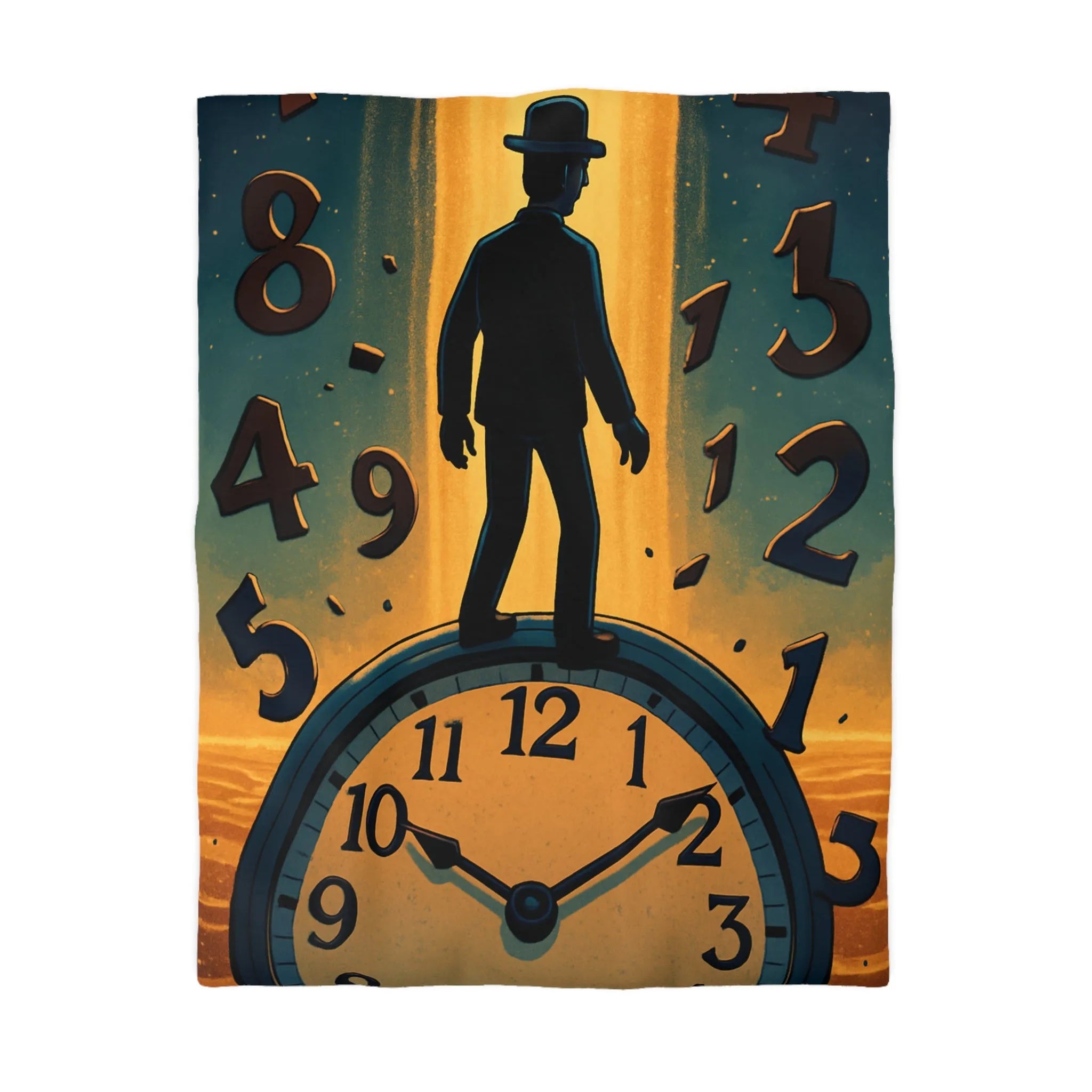 Housse de couette avec horloge mystique et voyageur des rêves en noir