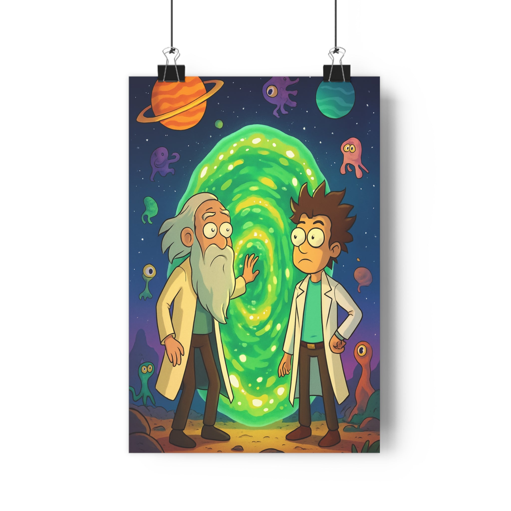 Poster décoratif cartoon aventure vert blanc extraterrestre fantastique chambre bureau dynamique créatif tendance ambiance