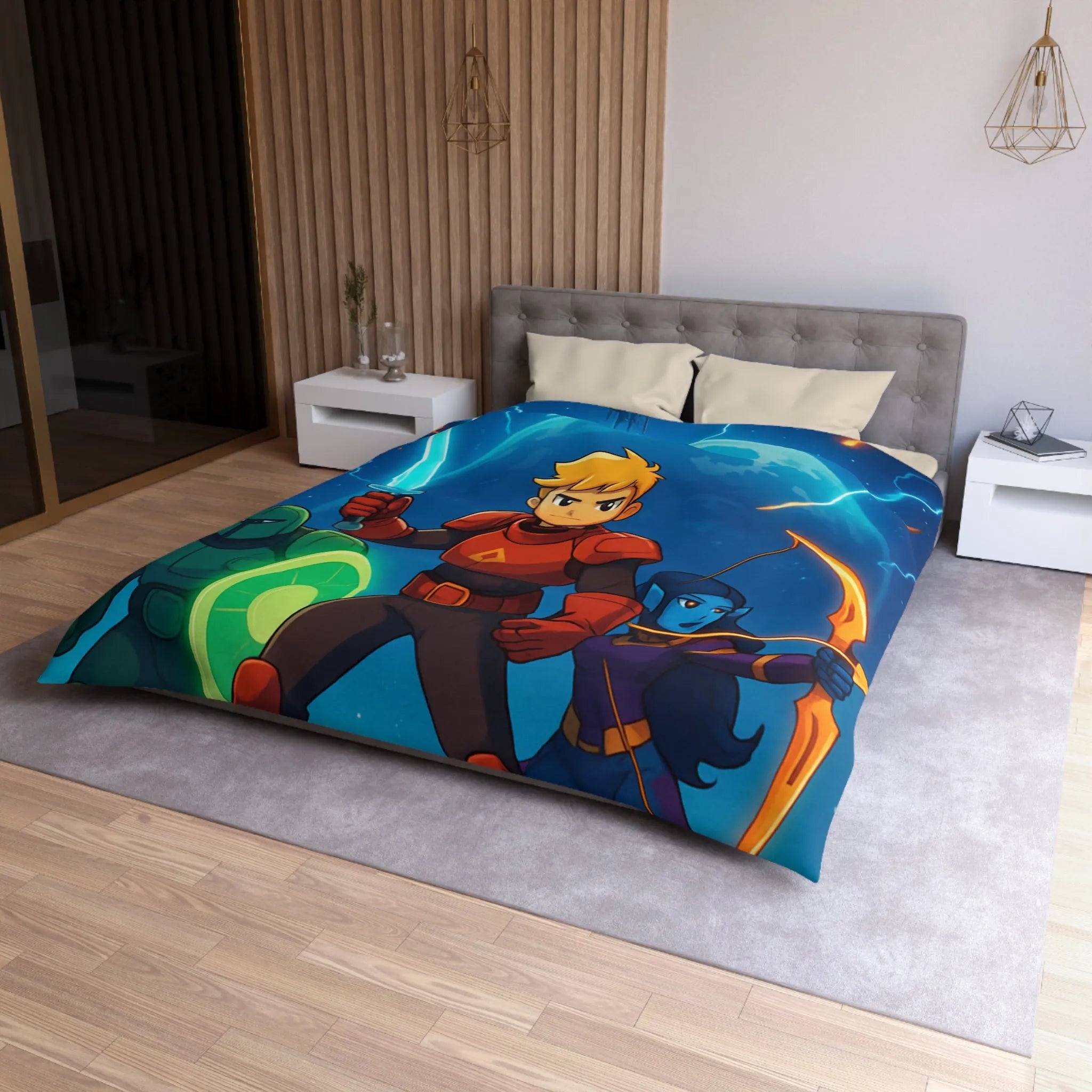 Housse de couette épique aventure galactique pour enfants avec héros et guerriers colorés