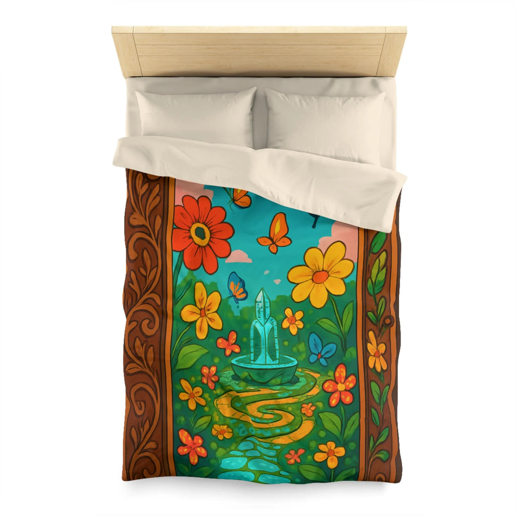 Housse de couette colorée avec papillons et fleurs dans un jardin enchanté vibrant