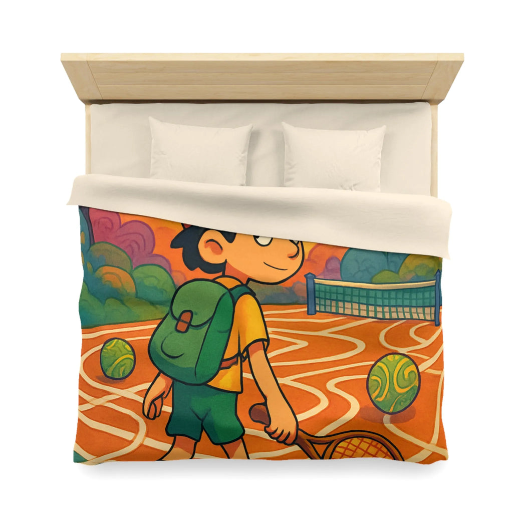 Housse de couette enfant avec motif joueur de tennis dans parc coloré joyeux