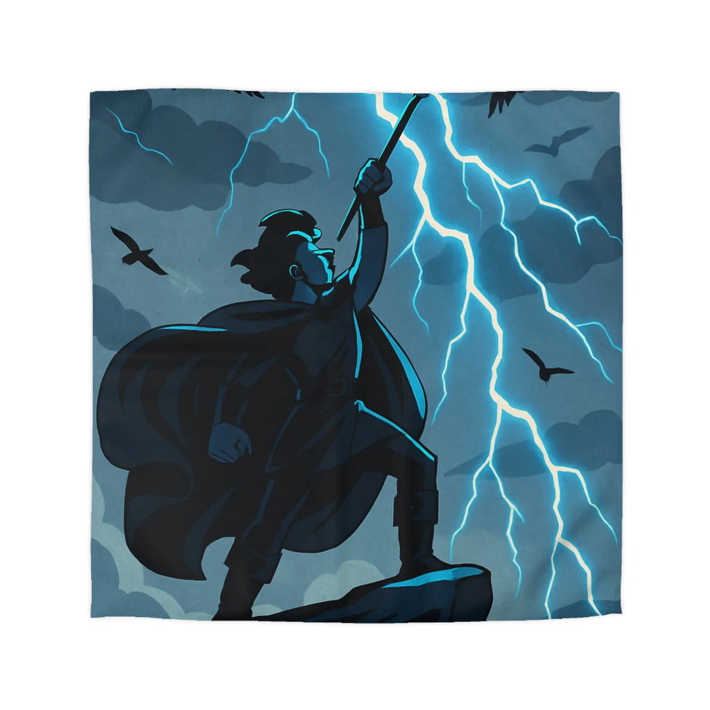 Housse de couette épique avec personnage et éclairs en style illustration fantastique