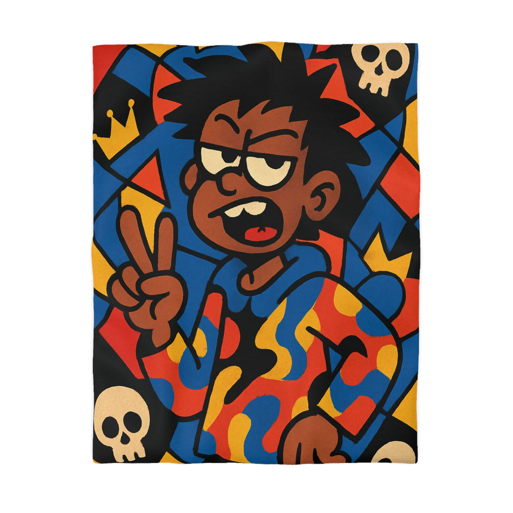 Housse de Couette Vibrante avec Motifs de Crânes et Couronnes pour Adolescents Créatifs