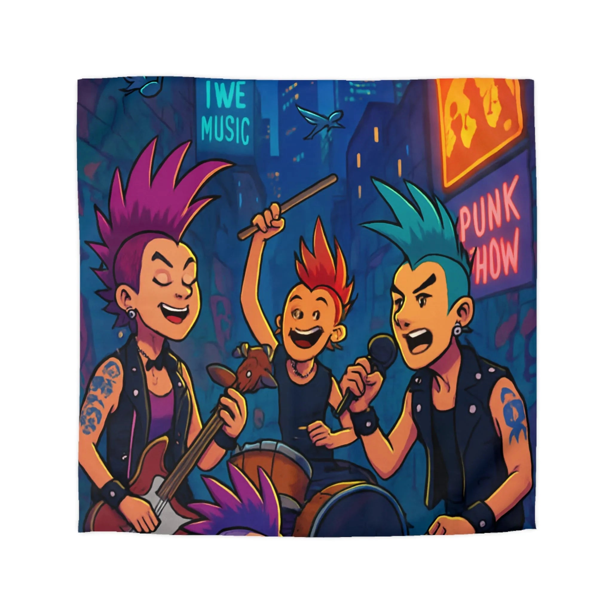 Housse de couette colorée avec design musical punk pour chambre moderne et énergique