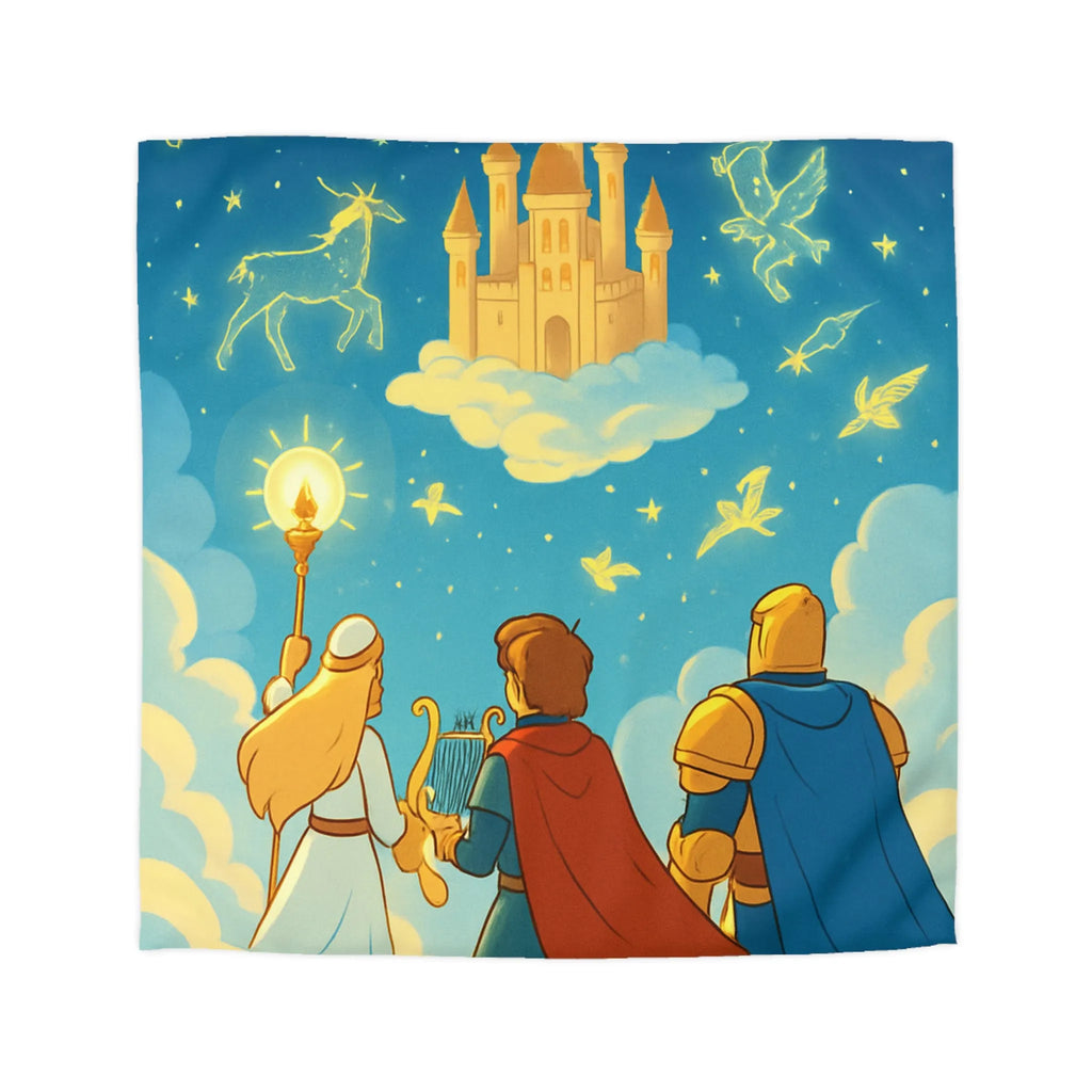 Housse de couette illustrée avec château magique et constellation céleste féerique pour enfants