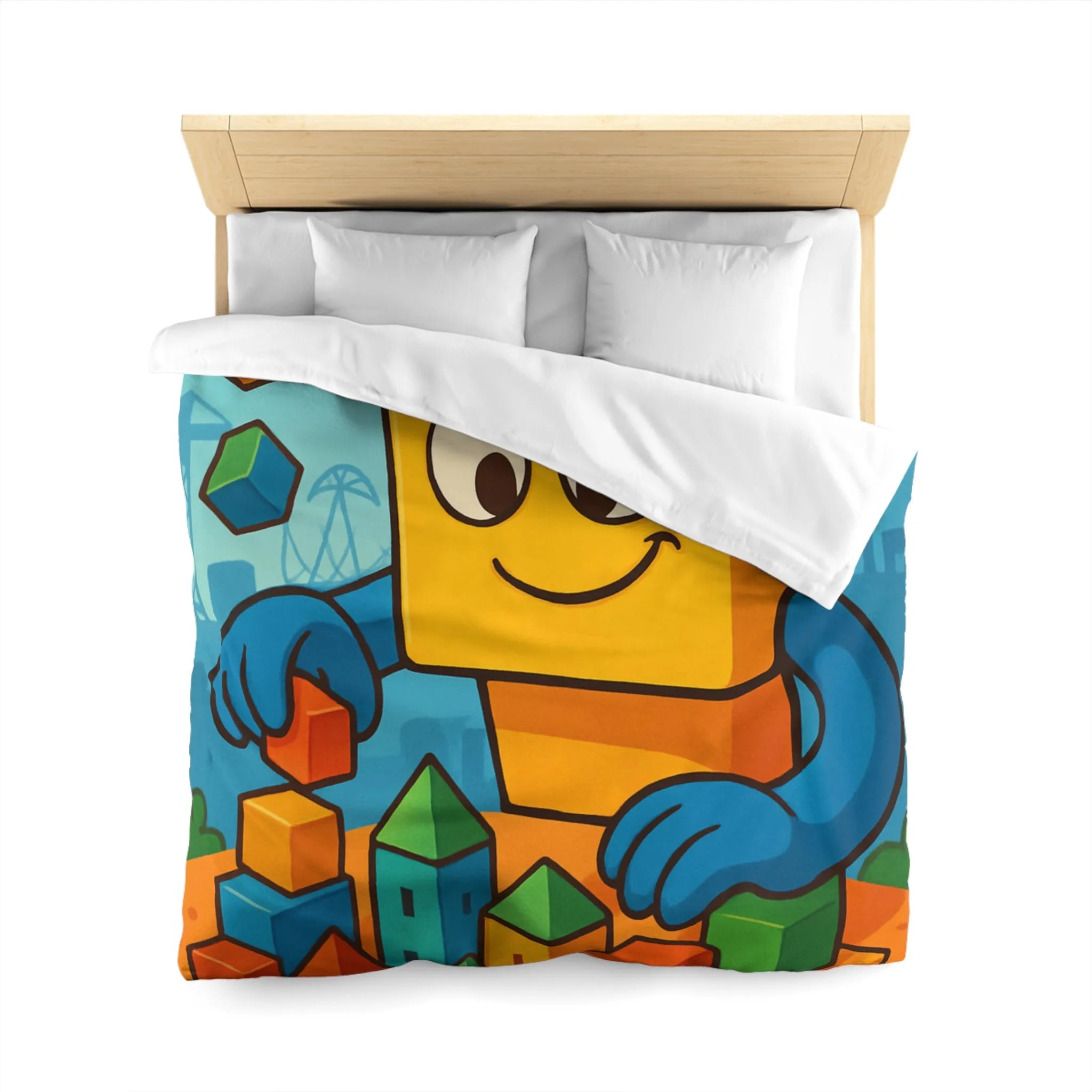 Housse de couette colorée avec motif de construction pour chambre d'enfant joyeuse