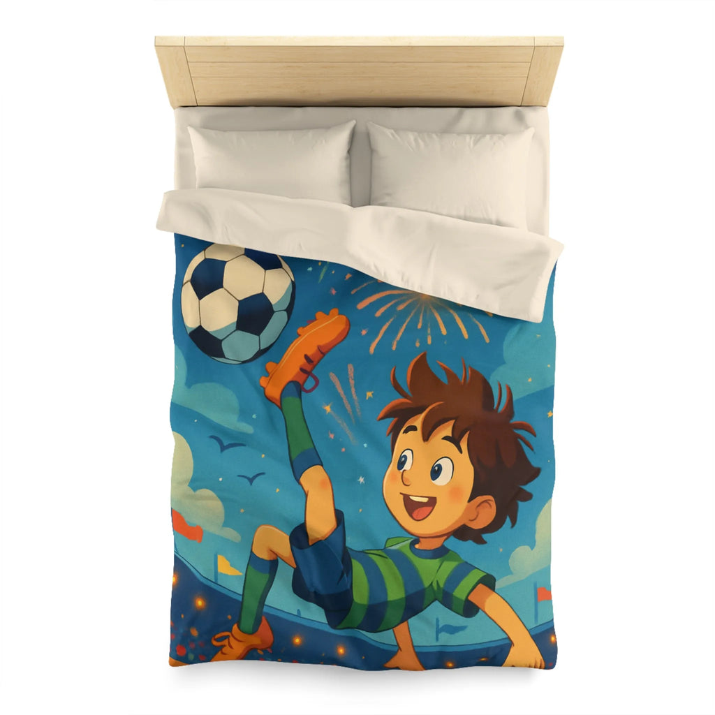 Housse de Couette Enfant Festive avec Football et Feux d'Artifice Multicolores Animés