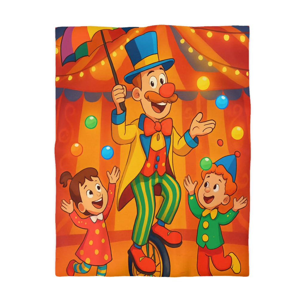 Housse de Couette Cirque Enchanté avec Clown Coloré et Enfants Jouant Heureux