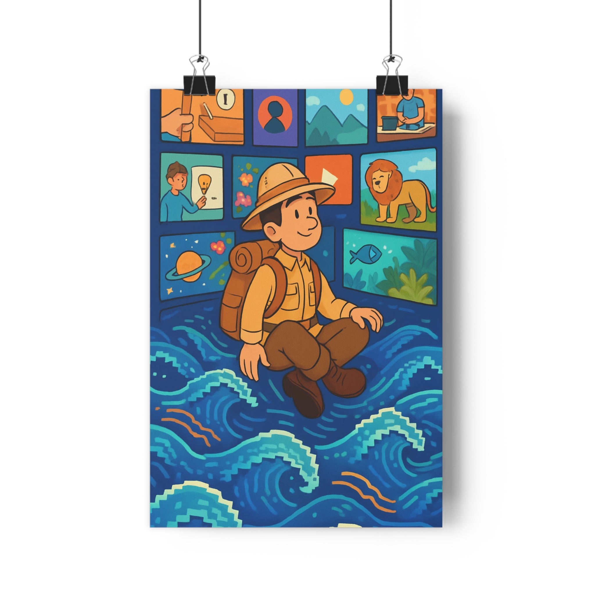 Poster décoratif cartoon surréaliste coloré explorateur océan vagues ludique créatif salon bureau chambre qualité